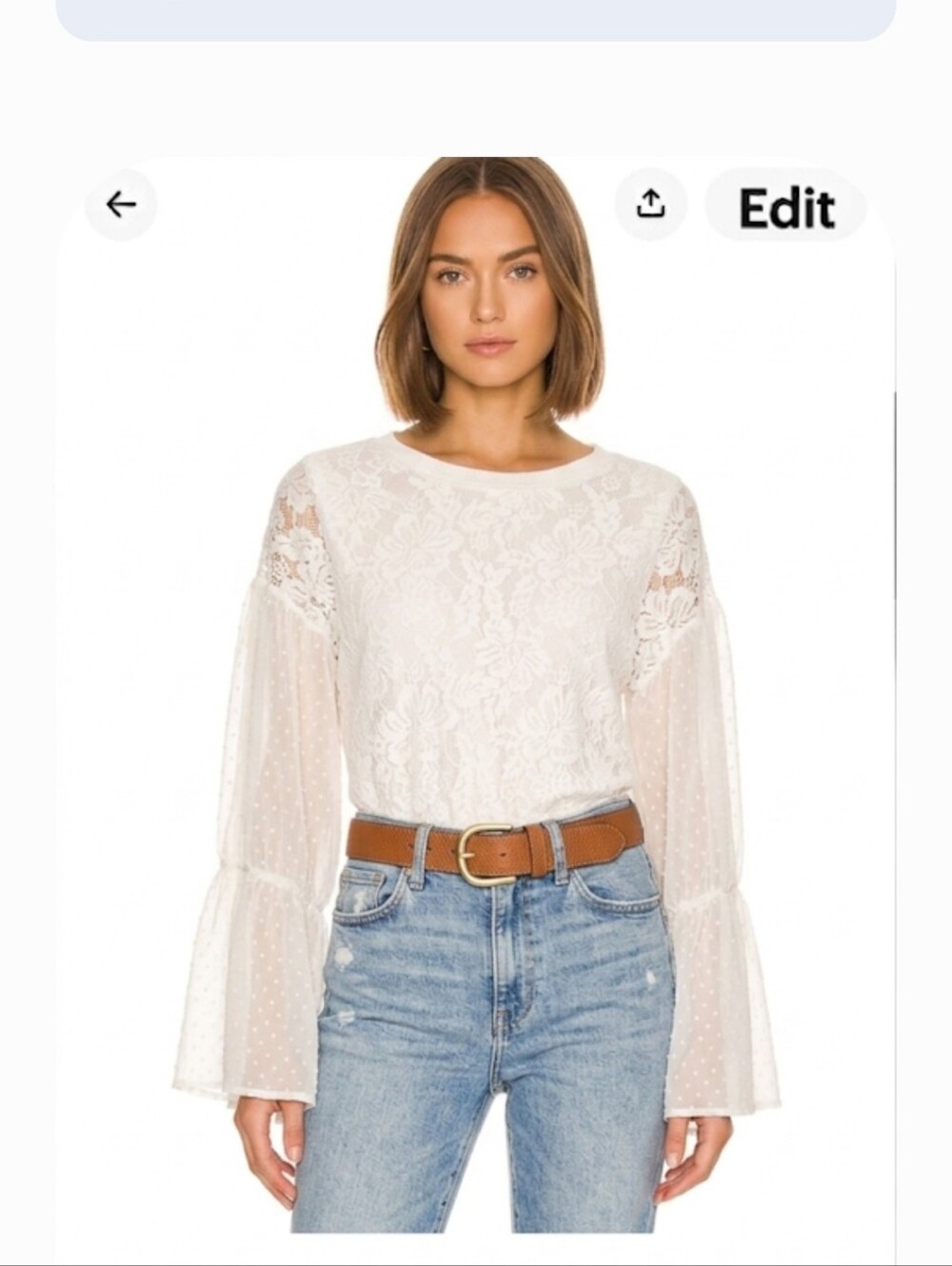 Free people woman's white lace crew neck top size xs